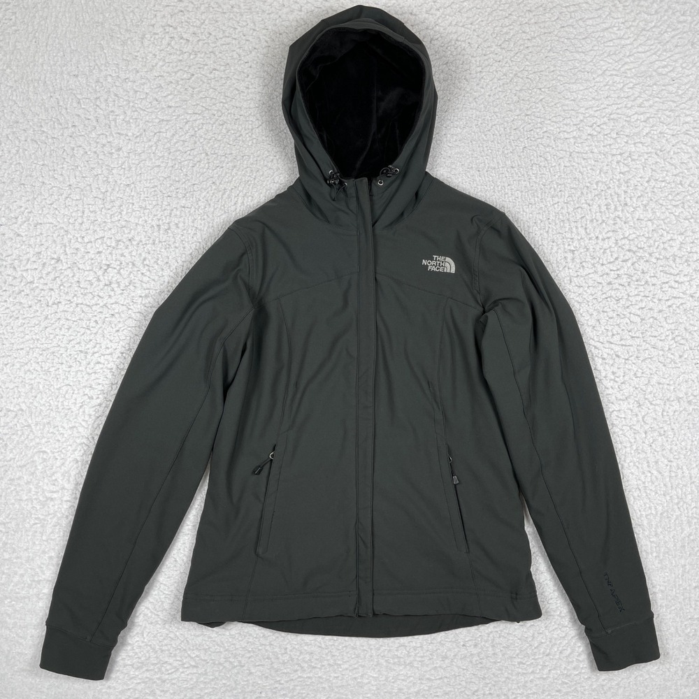 The North Face Apex Bionic Softshell Jacket Womens Medium Gray Hood Fleece Lined